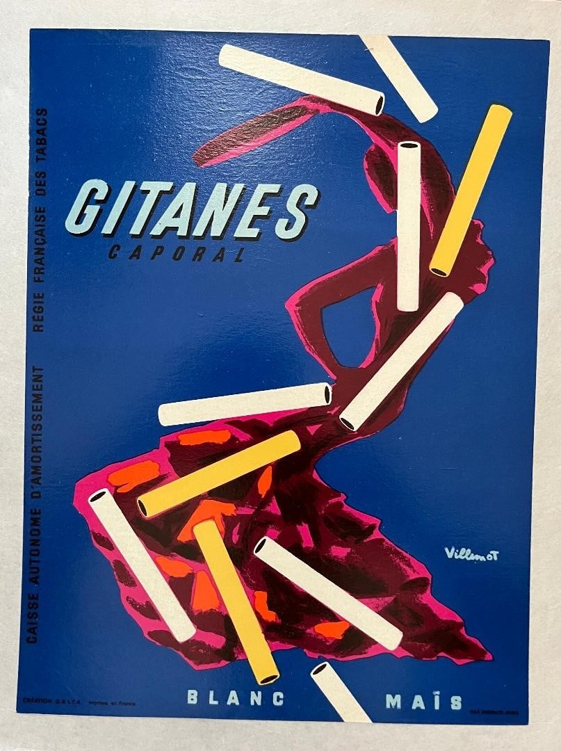 Deadstock - 1960s Gitanes Caporal Poster by Bernard Villemot French Tobacco Ad (1 of 5)