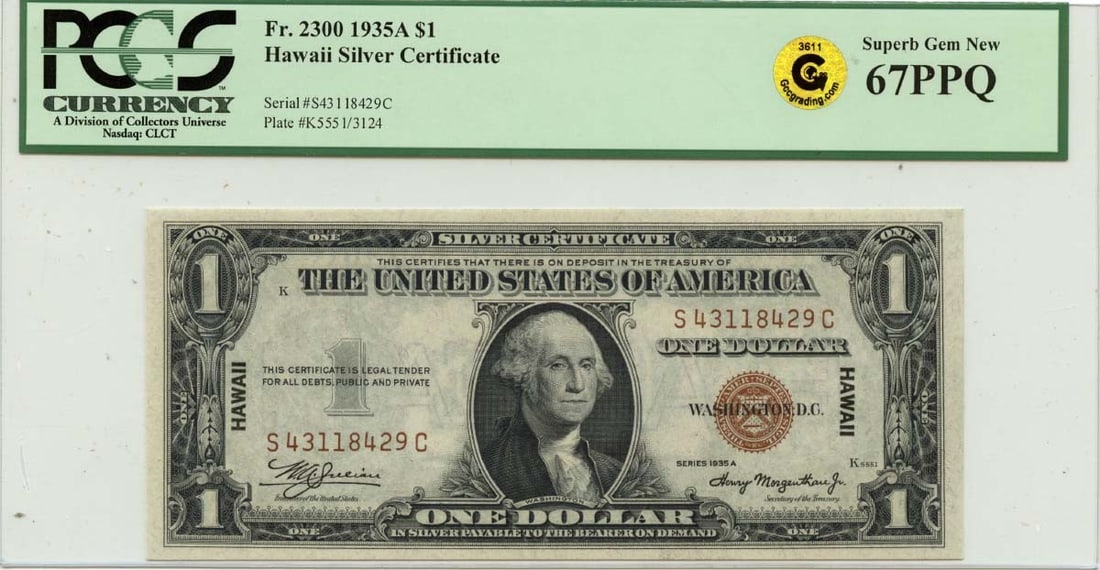 Gold 1935A $1 Silver Certificate Hawaii WWII FR#2300 PCGS Superb GEM 67 PPQ GCC (1 of 1)