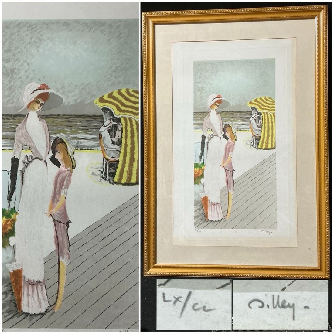 Framed Ramon Dilley Original Lithograph "Mother and Child at the Beach" Signed (1 of 7)