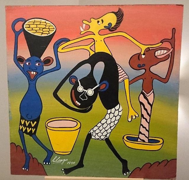Art George Lilanga Original Enamel Painting on Board Signed 1990 Tanzanian (1 of 9)
