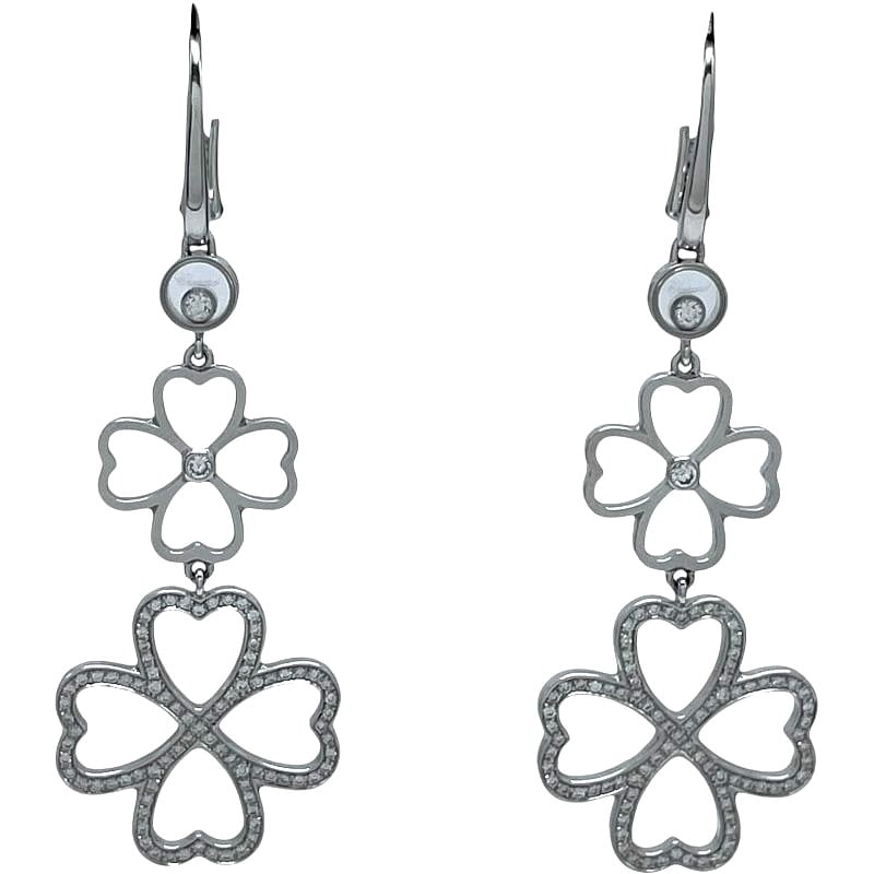 Box Chopard Happy Diamond Clover 18k White Gold Dangle Drop Earrings with Paper: Box Chopard Happy Diamond Clover 18k White Gold Dangle Drop Earrings with Paper This listing features Box Chopard Happy Diamond Clover 18k White Gold Dangle Drop Earrings with Paper. Item specifics