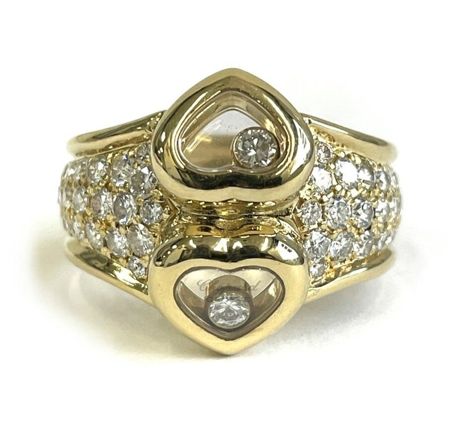 Rare Vintage Chopard Happy Diamonds 18K Yellow Gold Double Heart Ring US 7-7.25 (1 of 14)