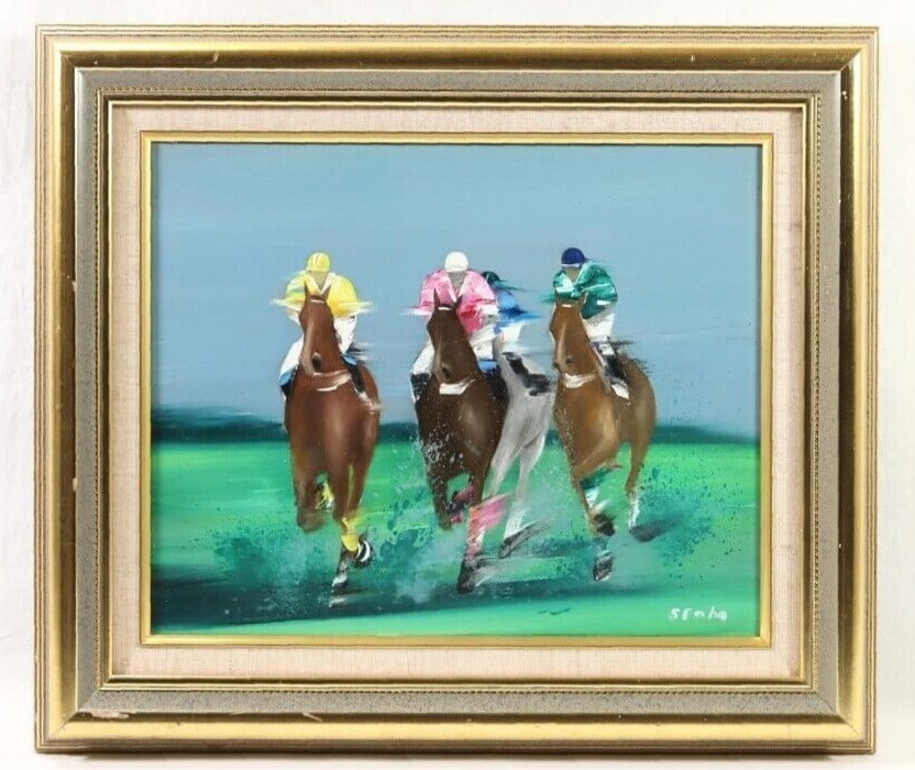Framed Original Victor Spahn Oil Painting on Canvas " Horse riding " Signed (1 of 10)