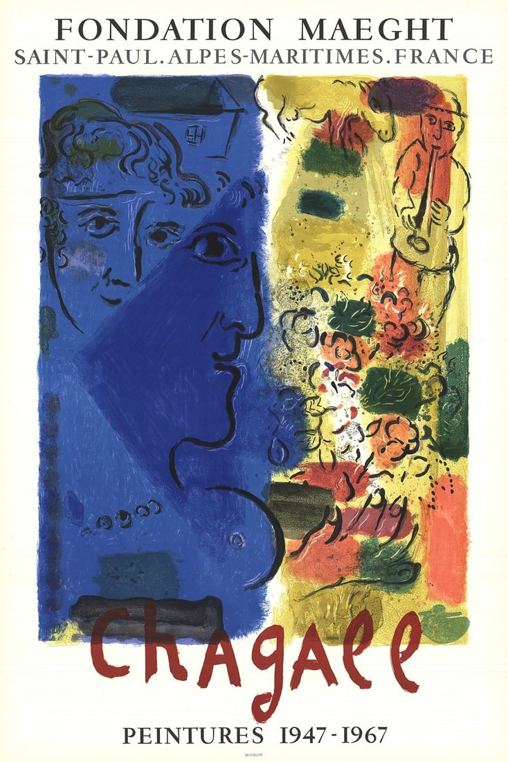 Bl MARC CHAGALL Le Visage Bleu 34" x 22.5" Lithograph 1967 Modernism Multicolor (1 of 1)