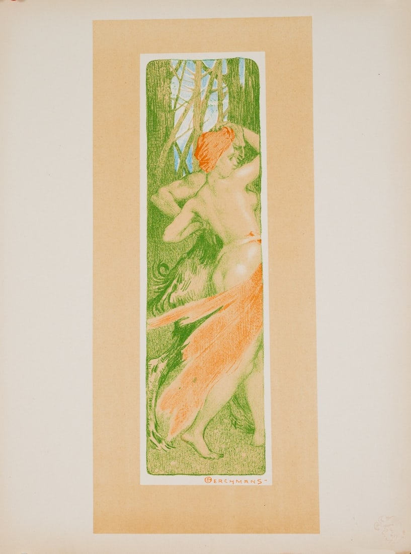 Excellent 1898 Berchmans Satyre Et Nymphe L Estampe Moderne Lithograph (1 of 3)
