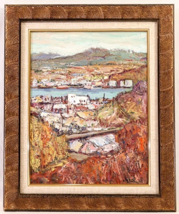 F6 Nahiko Tsukigata Fishing Village 1983 Oil Painting Signed Japanese Art: F6 Nahiko Tsukigata Fishing Village 1983 Oil Painting Signed Japanese Art This listing features F6 Nahiko Tsukigata Fishing Village 1983 Oil Painting Signed Japanese Art. Item specifics are provided b