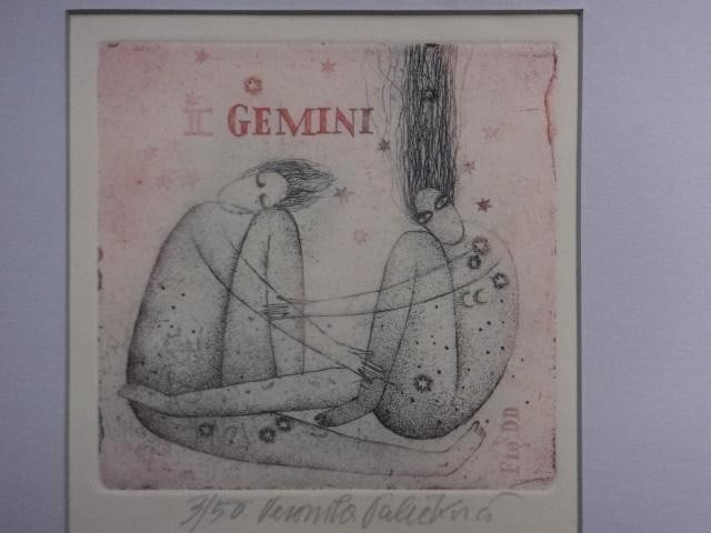 Art Veronika Paleckova "GEMINI" Signed Color Etching Limited 50 Framed Czech (1 of 8)