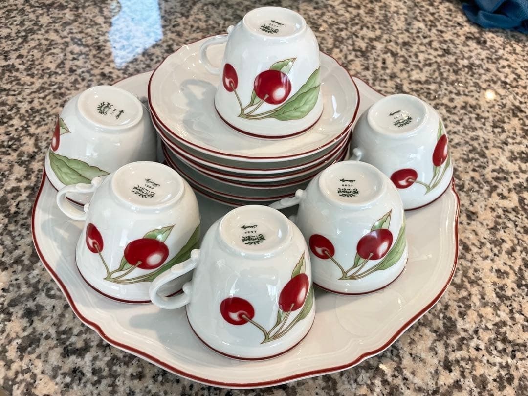 Porcelain Richard Ginori Antico Cherry 10.2in Plate and Cup Saucer 6Piece Set (1 of 5)
