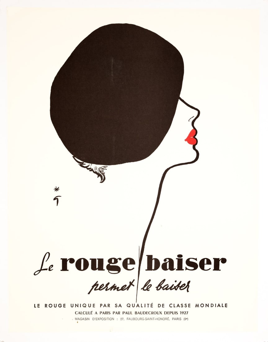 Excellent Rene Gruau Le Rouge Baiser 1970S Poster 17.522 On Linen (1 of 3)