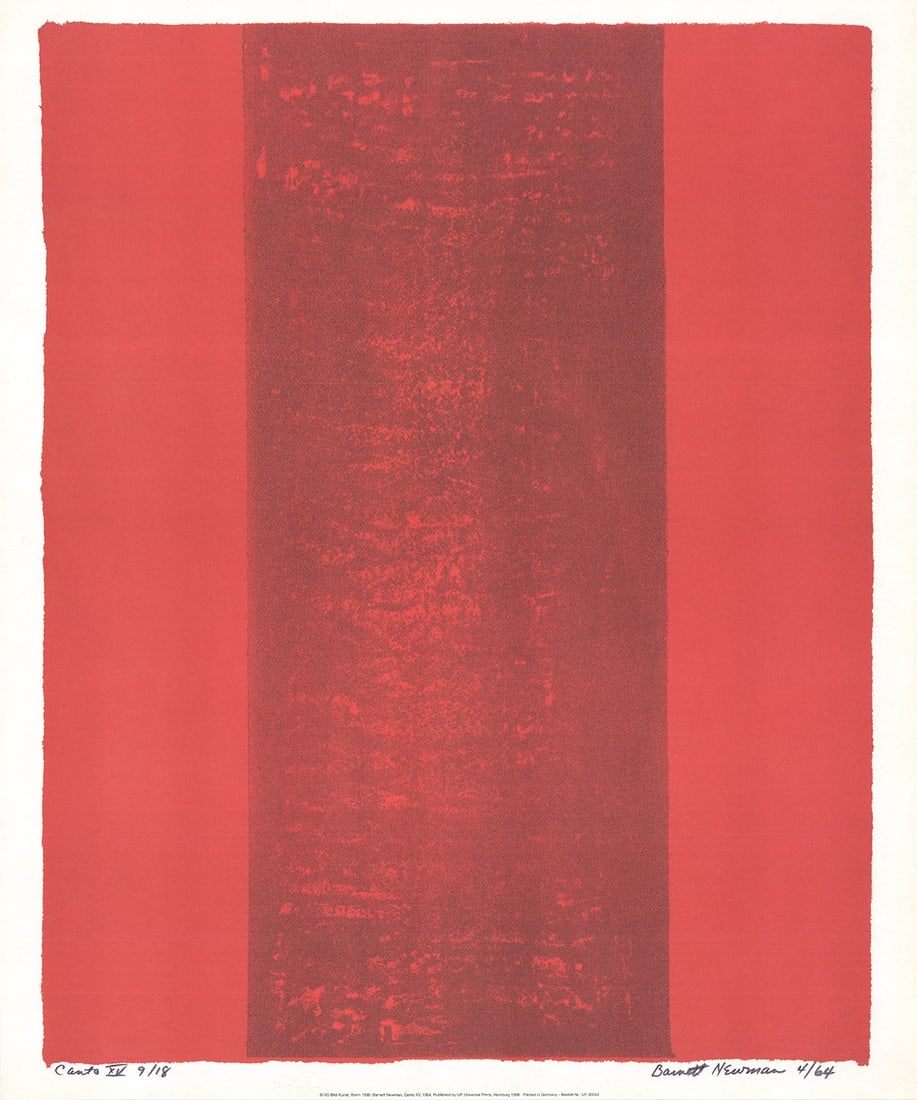 Red BARNETT NEWMAN Canto XV 23.5" x 19.5" Poster 1998 Contemporary: Red BARNETT NEWMAN Canto XV 23.5" x 19.5" Poster 1998 Contemporary This listing features Red BARNETT NEWMAN Canto XV 23.5" x 19.5" Poster 1998 Contemporary. Item specifics are provided below. Item Spe