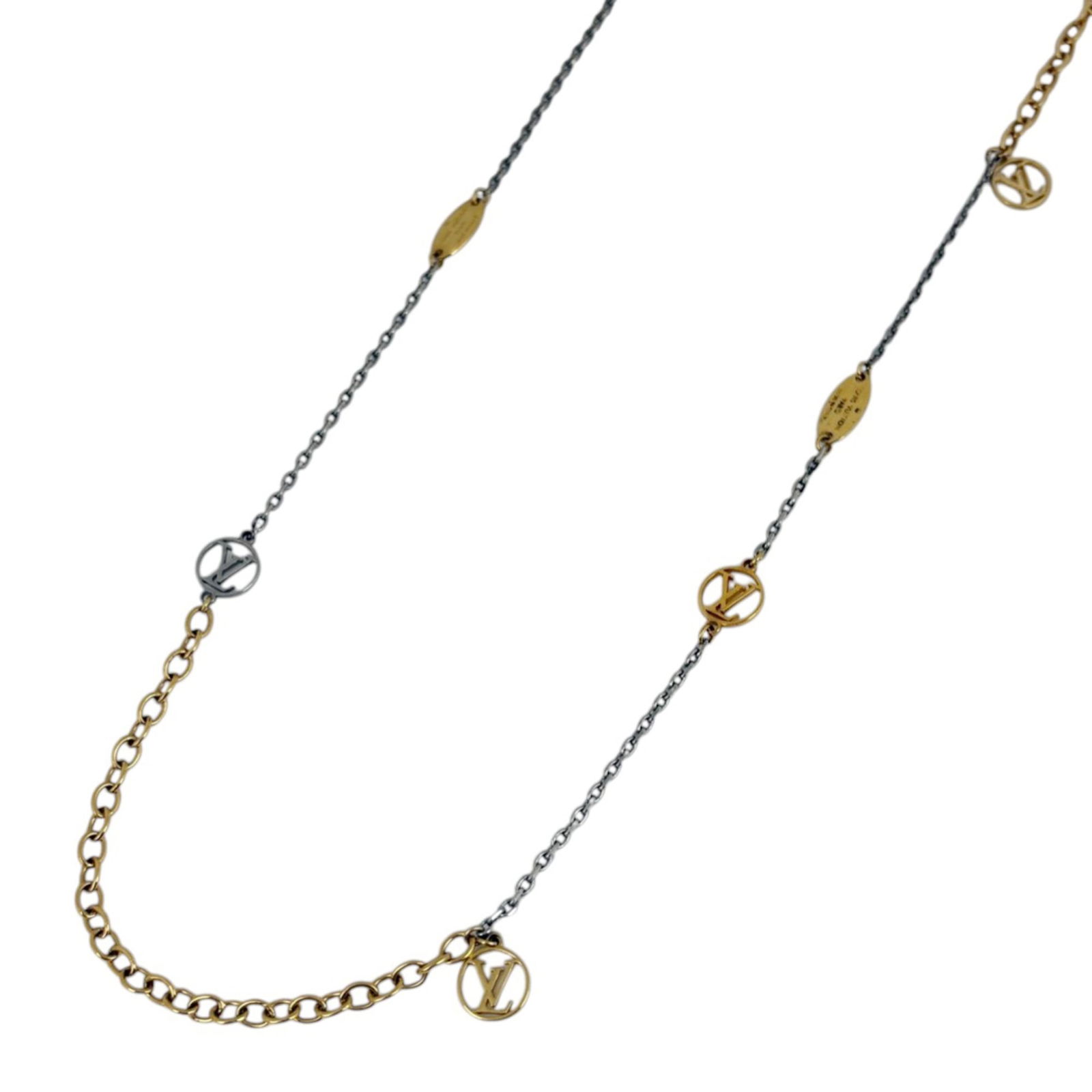 Women's - Louis Vuitton Sautoir Logomania Long Logo Necklace in GP Metal - Gold and Silver: Women's - Louis Vuitton Sautoir Logomania Long Logo Necklace in GP Metal - Gold and Silver This listing features Women's - Louis Vuitton Sautoir Logomania Long Logo Necklace in GP Metal - Gold and
