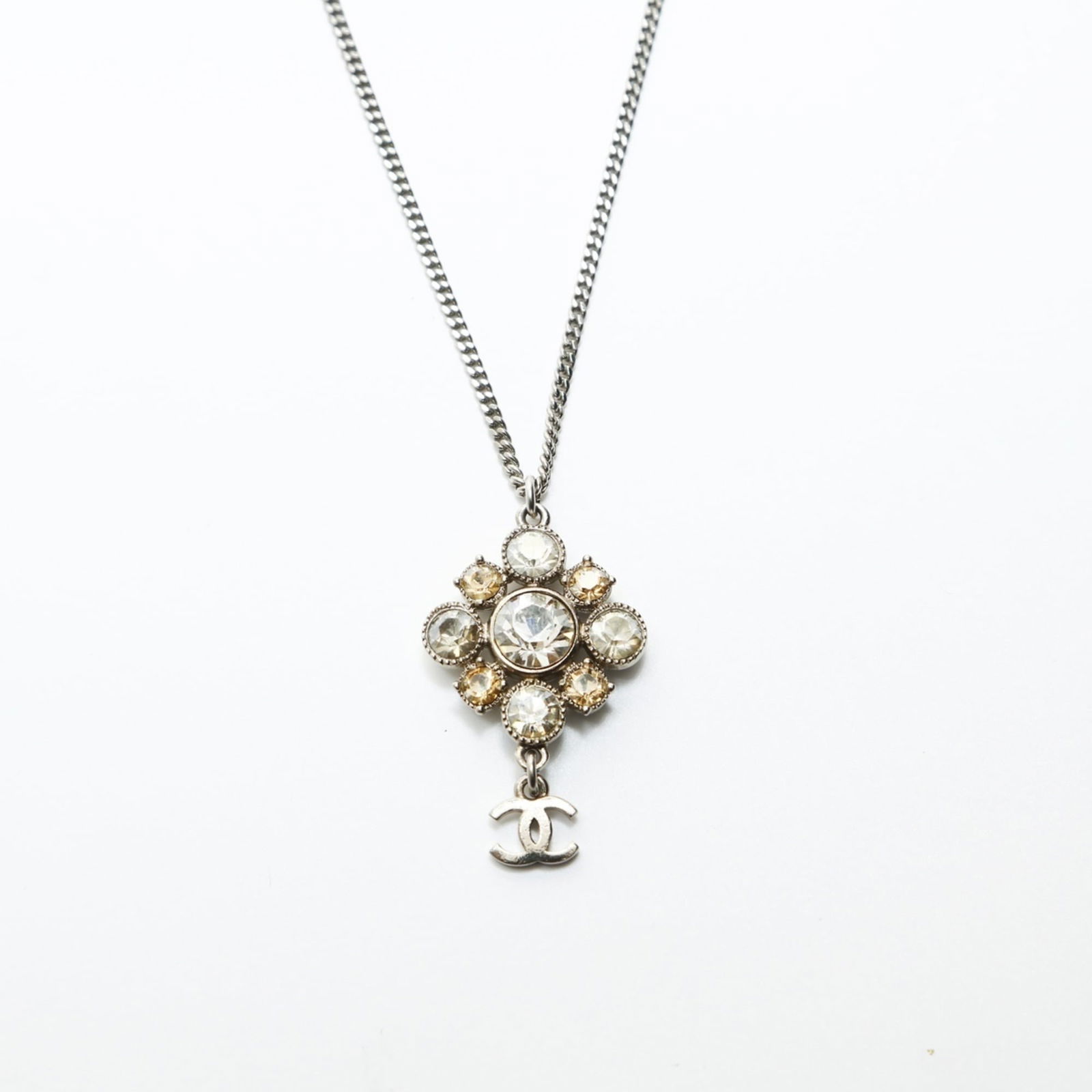 Silver CHANEL 10V 2010 Rhinestone Coco Mark Necklace in (1 of 9)