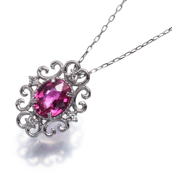 Gold Ruby 0.46Ct Diamond 0.03Ct Classic Necklace 18K 750 White (1 of 4)