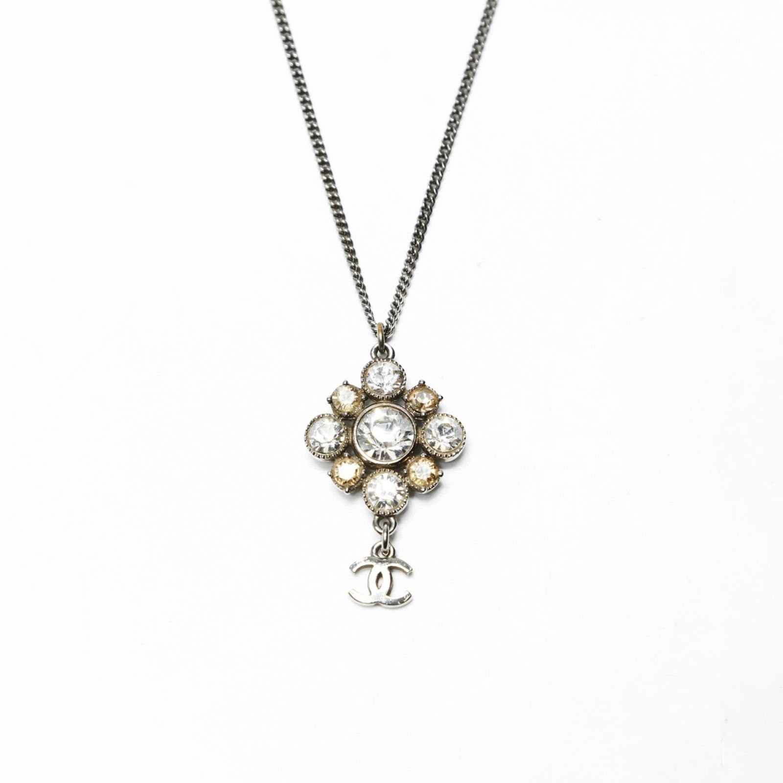 Silver CHANEL 09V 2009 Coco Mark Rhinestone Necklace in: Silver CHANEL 09V 2009 Coco Mark Rhinestone Necklace in This listing features Silver CHANEL 09V 2009 Coco Mark Rhinestone Necklace in. Item specifics are provided below. Item Specifics: Brand: