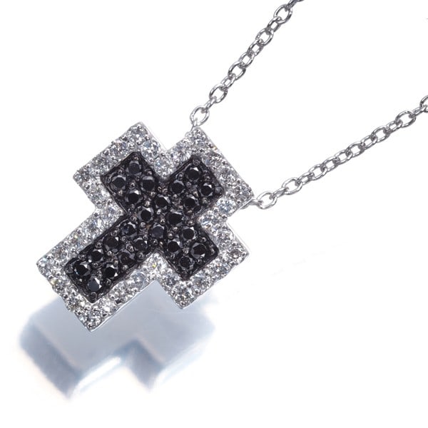 Wg Ponte Vecchio Necklace Black&Clear Diamond Cross Paved 18K (1 of 4)