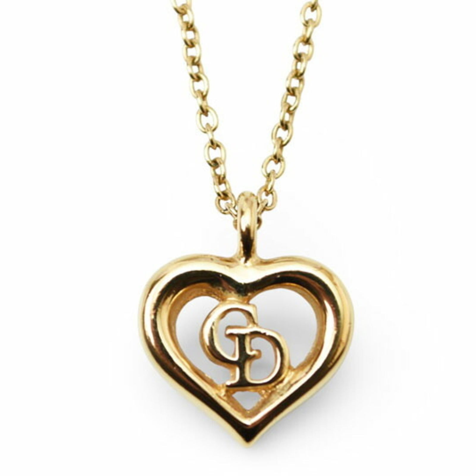 gold Christian Dior necklace pendant with heart motif in: gold Christian Dior necklace pendant with heart motif in This listing features gold Christian Dior necklace pendant with heart motif in. Item specifics are provided below. Item Specifics: Brand: Chris