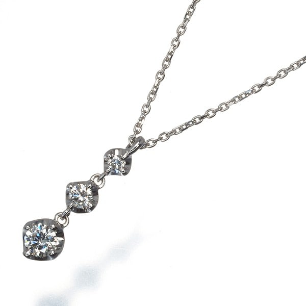 Gold Necklace Diamond 0.265Ct 3P Drop 18K 750 White (1 of 4)