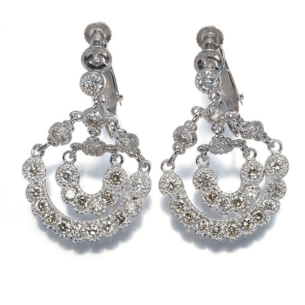 Gold Diamond Milgrain Drop Earrings 14K 585 White (1 of 4)