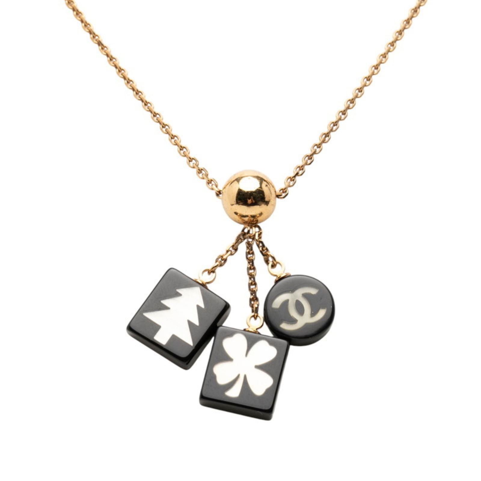Women's - Chanel Coco Mark Tree Clover Necklace - Gold and Black Plated: Women's - Chanel Coco Mark Tree Clover Necklace - Gold and Black Plated This listing features Women's - Chanel Coco Mark Tree Clover Necklace - Gold and Black Plated. Item specifics are provided