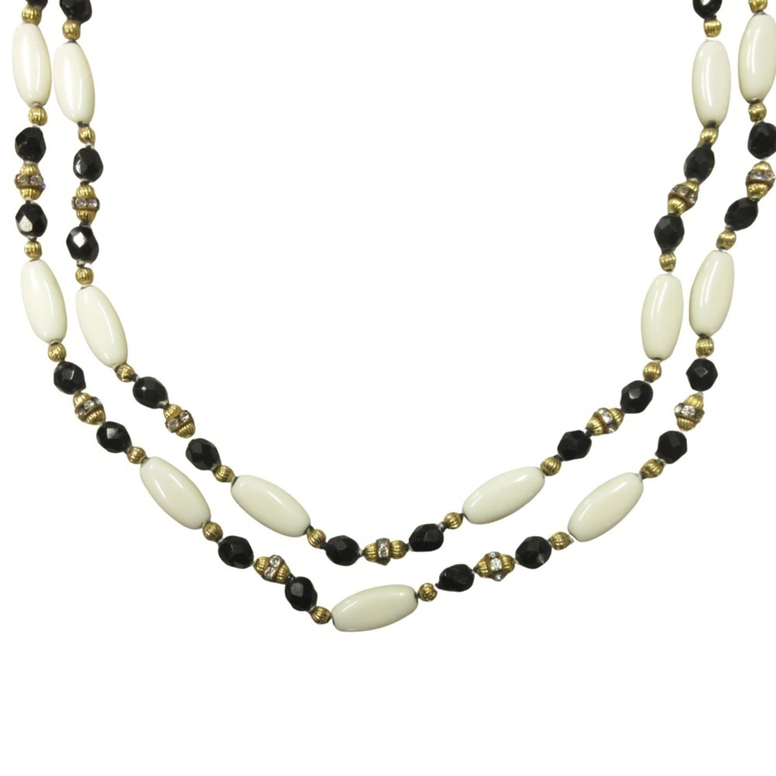 Women's - CELINE Old Celine Long Necklace - Accessory - Jewelry - Vintage - 132cm - White - Black (1 of 7)