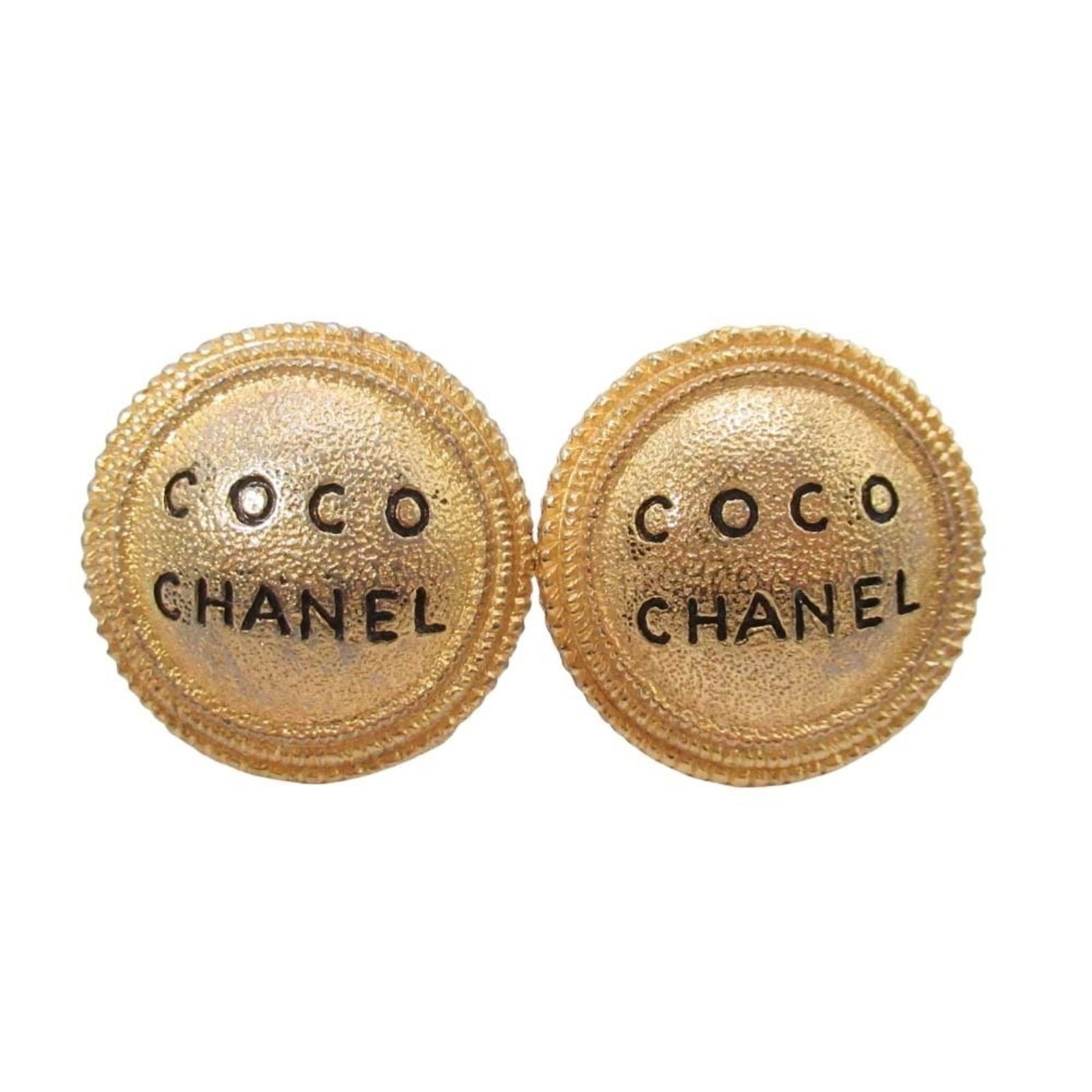 for women. - Vintage CHANEL COCO logo circle earrings - round - gold (1 of 6)