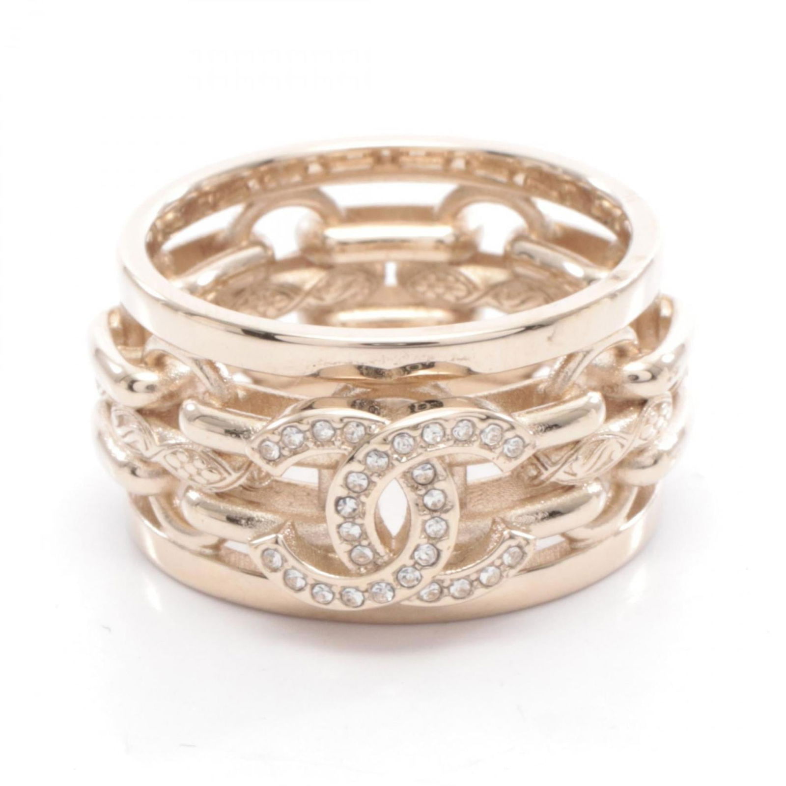 Rhinestone - Chanel Band Ring Gold Plating: Rhinestone - Chanel Band Ring Gold Plating This listing features Rhinestone - Chanel Band Ring Gold Plating. Item specifics are provided below. Item Specifics: Brand: Chanel Type: Band Ring Gender: