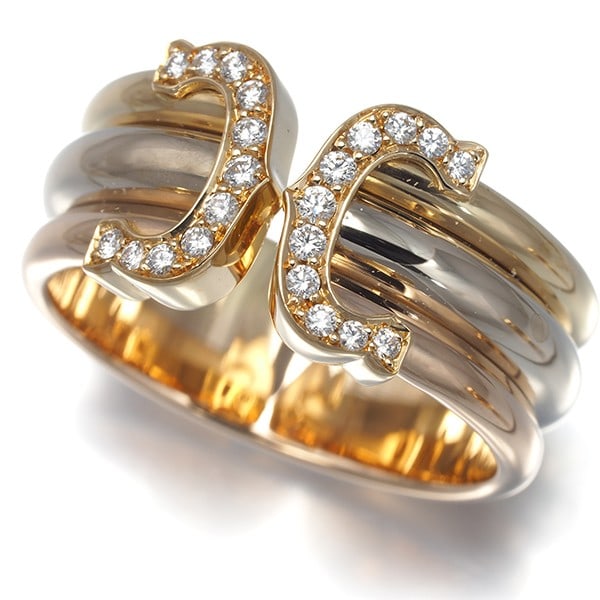 Rg Cartier Ring Diamond 2C Double C C2 3Color Lm Eu56 18K Yg/ Wg/ (1 of 6)
