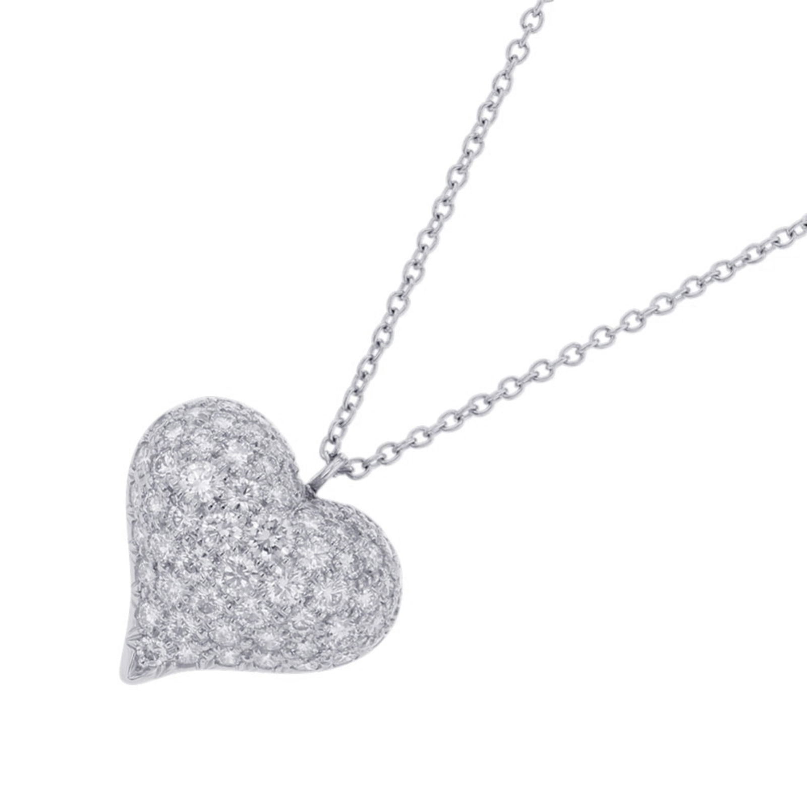 Diamonds. Tiffany & Co. Pinched Heart Diamond Necklace in Platinum (Pt950). Pendant with Pav: Diamonds. Tiffany & Co. Pinched Heart Diamond Necklace in Platinum (Pt950). Pendant with Pav This listing features Diamonds. Tiffany & Co. Pinched Heart Diamond Necklace in Platinum (Pt950). Pendant w
