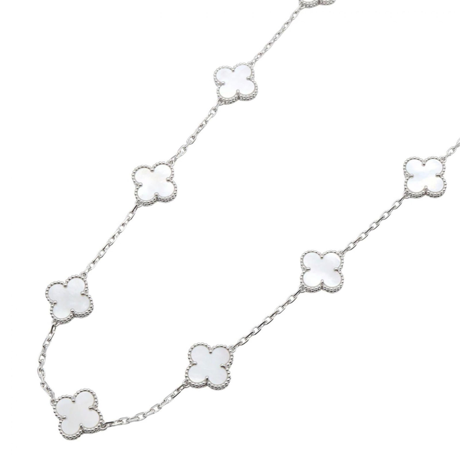 Silver-Based. - Van Cleef & Arpels Vintage Alhambra Mother-of-Pearl Necklace - 18K White Gold: Silver-Based. - Van Cleef & Arpels Vintage Alhambra Mother-of-Pearl Necklace - 18K White Gold (18KWG) with Finish This listing features Silver-Based. - Van Cleef & Arpels Vintage Alhambra Mother-of-Pe