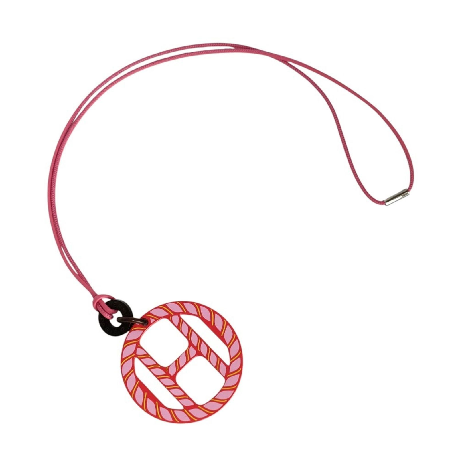 Pre-owned Brands - HERMES H-Equipe Nautic Leather Cord Pendant Necklace - Pink - Women's - Lux (1 of 12)