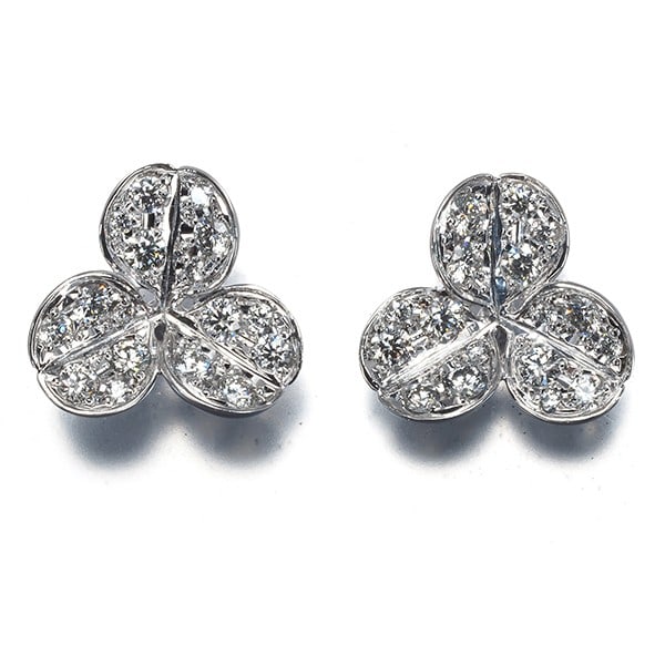 Wg Mikimoto Earrings Diamond 0.74Ct Pearl 5.7Mm Fortune Leaves 18K (1 of 5)