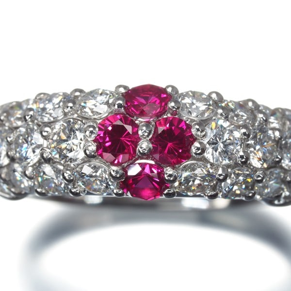 900 Crescent Vert Ring Lab-Created Ruby 0.40Ct Diamond Paved Us8-8.25 Pt - 3