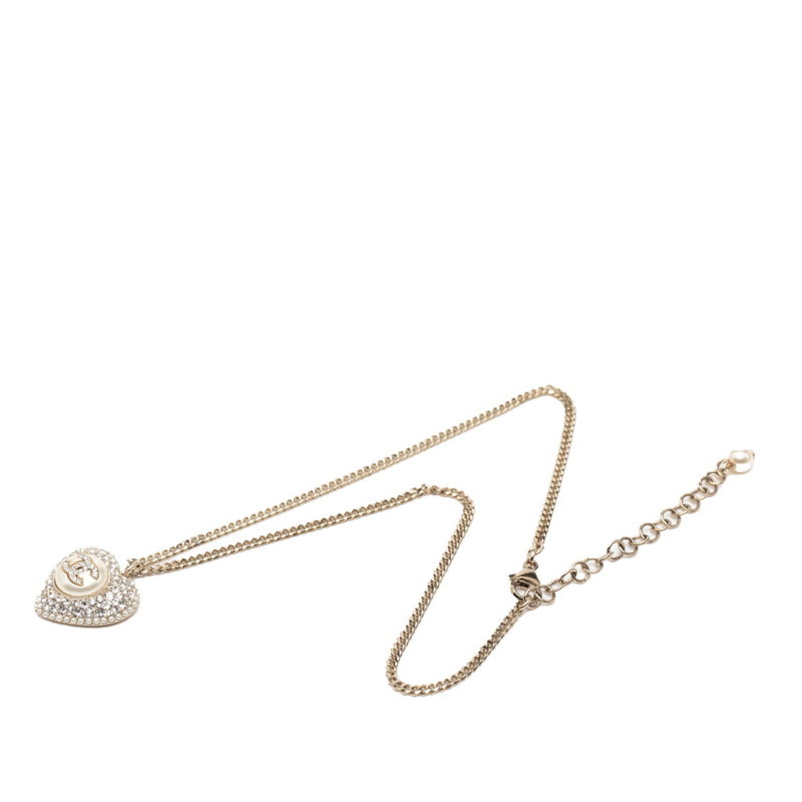 CHANEL - Chanel Coco Mark Heart Rhinestone Necklace - Gold Plated - Faux Pearl - Women's: CHANEL - Chanel Coco Mark Heart Rhinestone Necklace - Gold Plated - Faux Pearl - Women's This listing features CHANEL - Chanel Coco Mark Heart Rhinestone Necklace - Gold Plated - Faux Pearl -