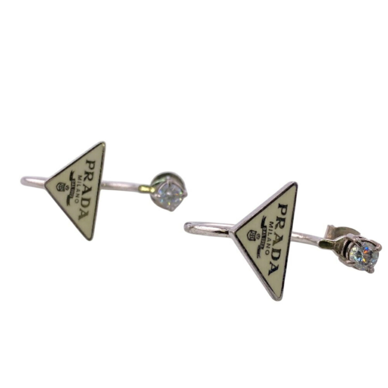 Silver Prada Stud Earrings: Silver Prada Stud Earrings This listing features Silver Prada Stud Earrings. Item specifics are provided below. Item Specifics: Brand: Prada Type: Stud Earrings Gender: Women Material: Silver Color: W