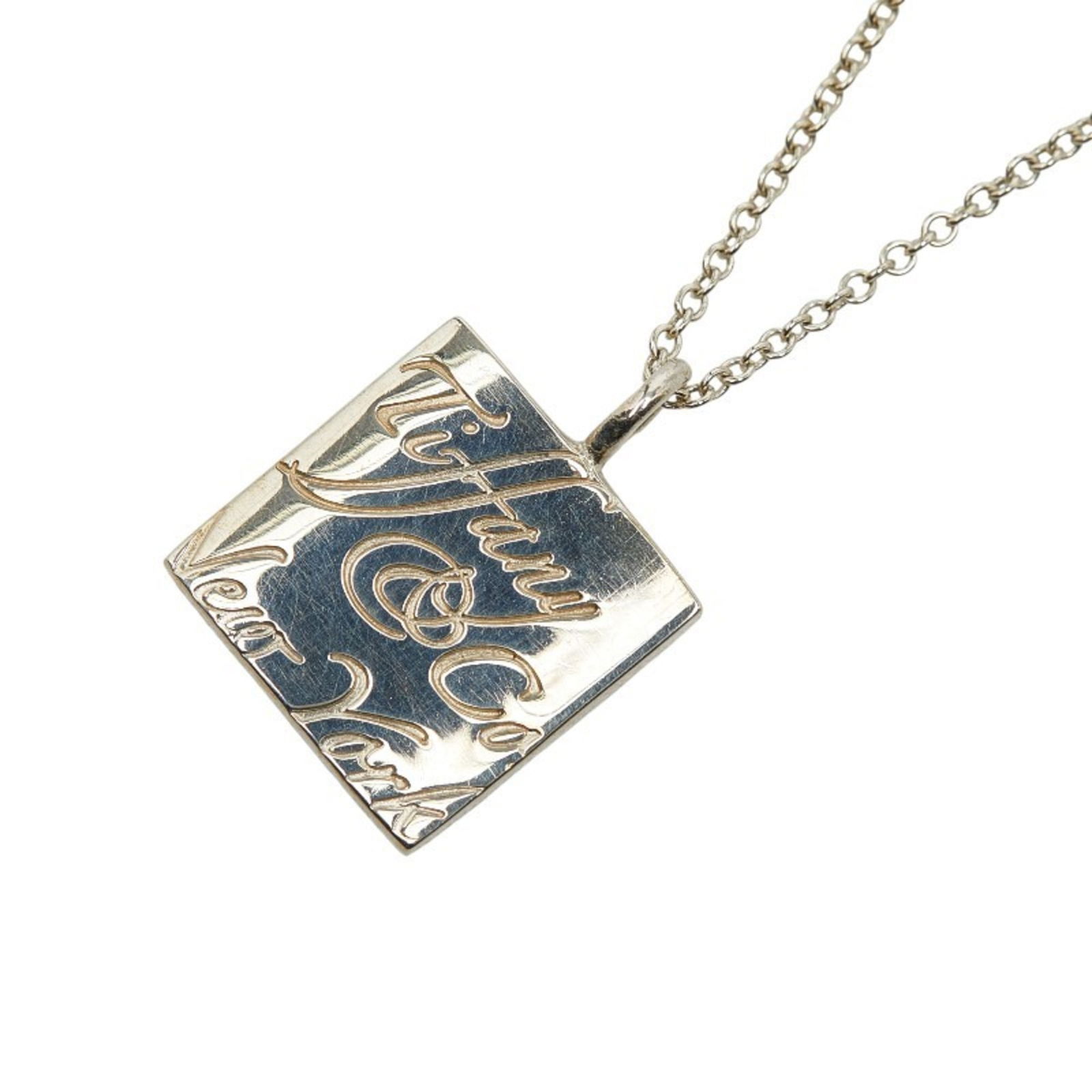 Co. Tiffany Notes Square Logo Plate Necklace in 925 Sterling Silver for Women. TIFFANY &: Co. Tiffany Notes Square Logo Plate Necklace in 925 Sterling Silver for Women. TIFFANY & This listing features Co. Tiffany Notes Square Logo Plate Necklace in 925 Sterling Silver for Women. TIFFANY