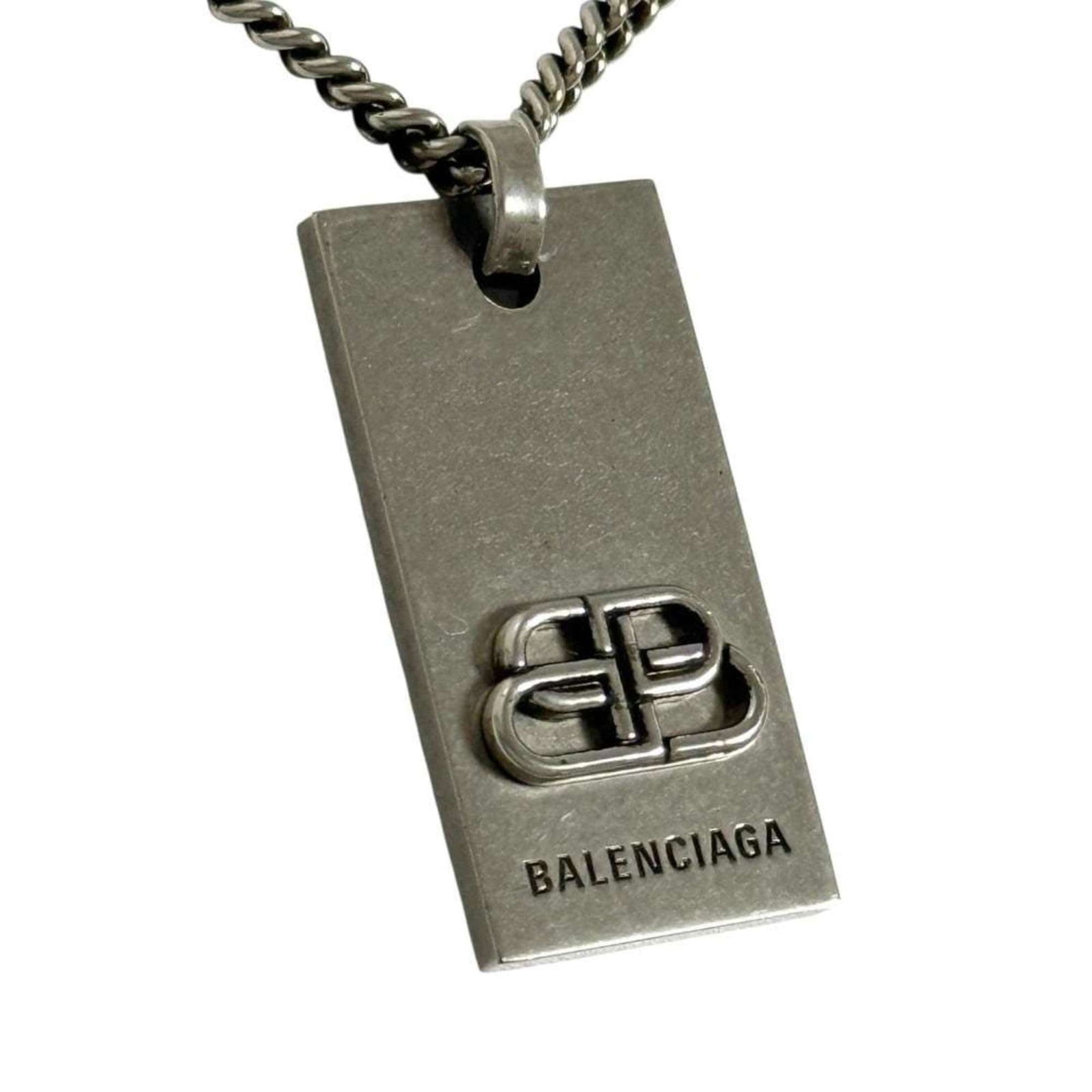 Logo Balenciaga Men's Plate Pendant Necklace in Silver with BB: Logo Balenciaga Men's Plate Pendant Necklace in Silver with BB This listing features Logo Balenciaga Men's Plate Pendant Necklace in Silver with BB. Item specifics are provided below. Item