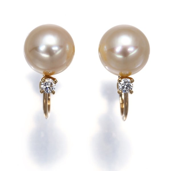Gold Mikimoto Earrings Akoya Pearl 7.1-7.2Mm Diamond 18K 750 Yellow (1 of 6)