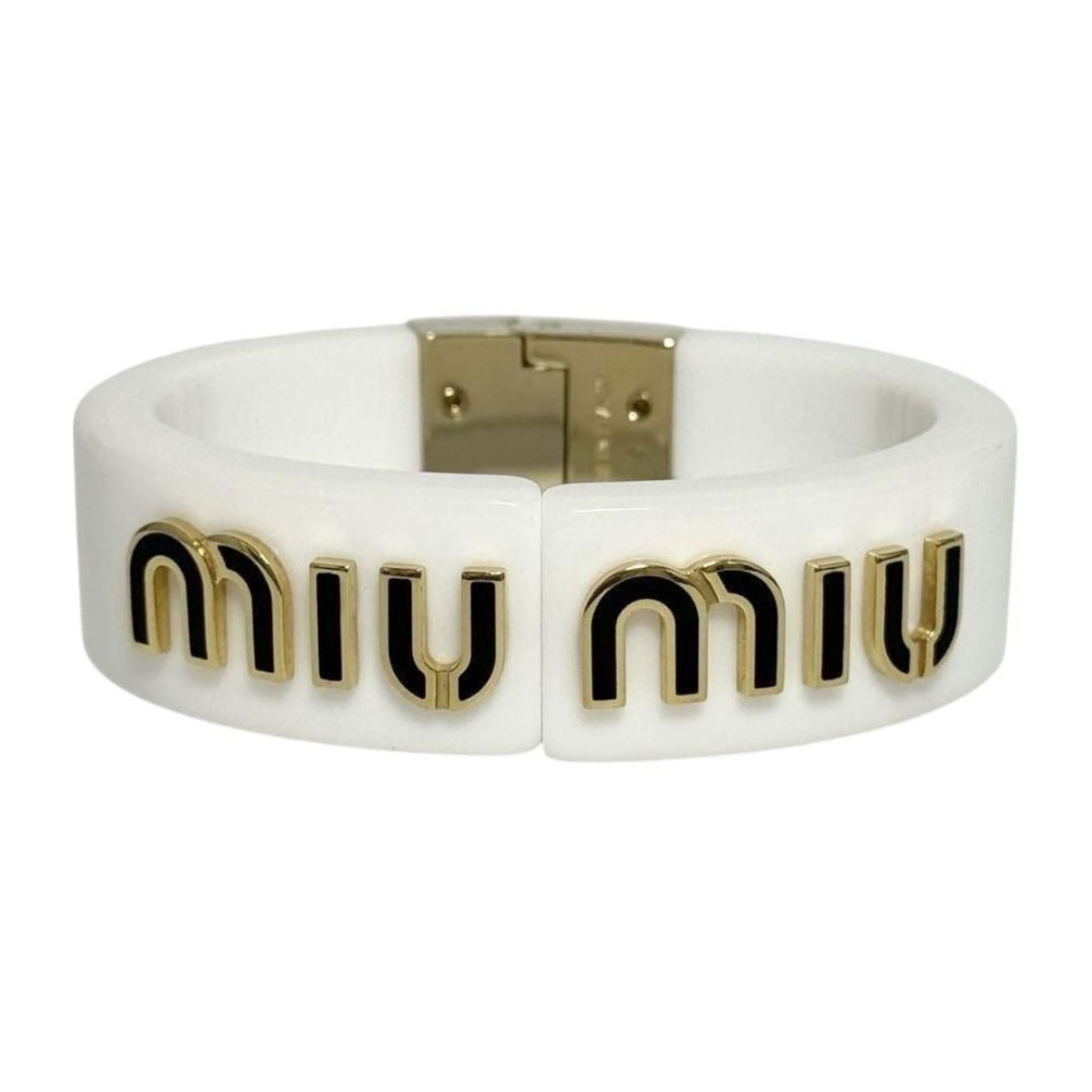 Metal Miu Bangle: Metal Miu Bangle This listing features Metal Miu Bangle. Item specifics are provided below. Item Specifics: Brand: Miu Miu Type: Bangle Gender: Women Material: Metal Color: White Length: 16cm /