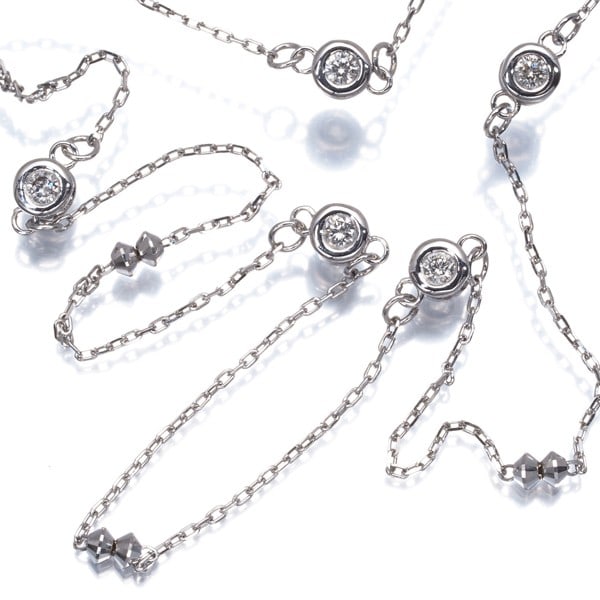 Gold Diamond 0.25Ct Station Cut Ball Bead Necklace 18K 750 White (1 of 4)