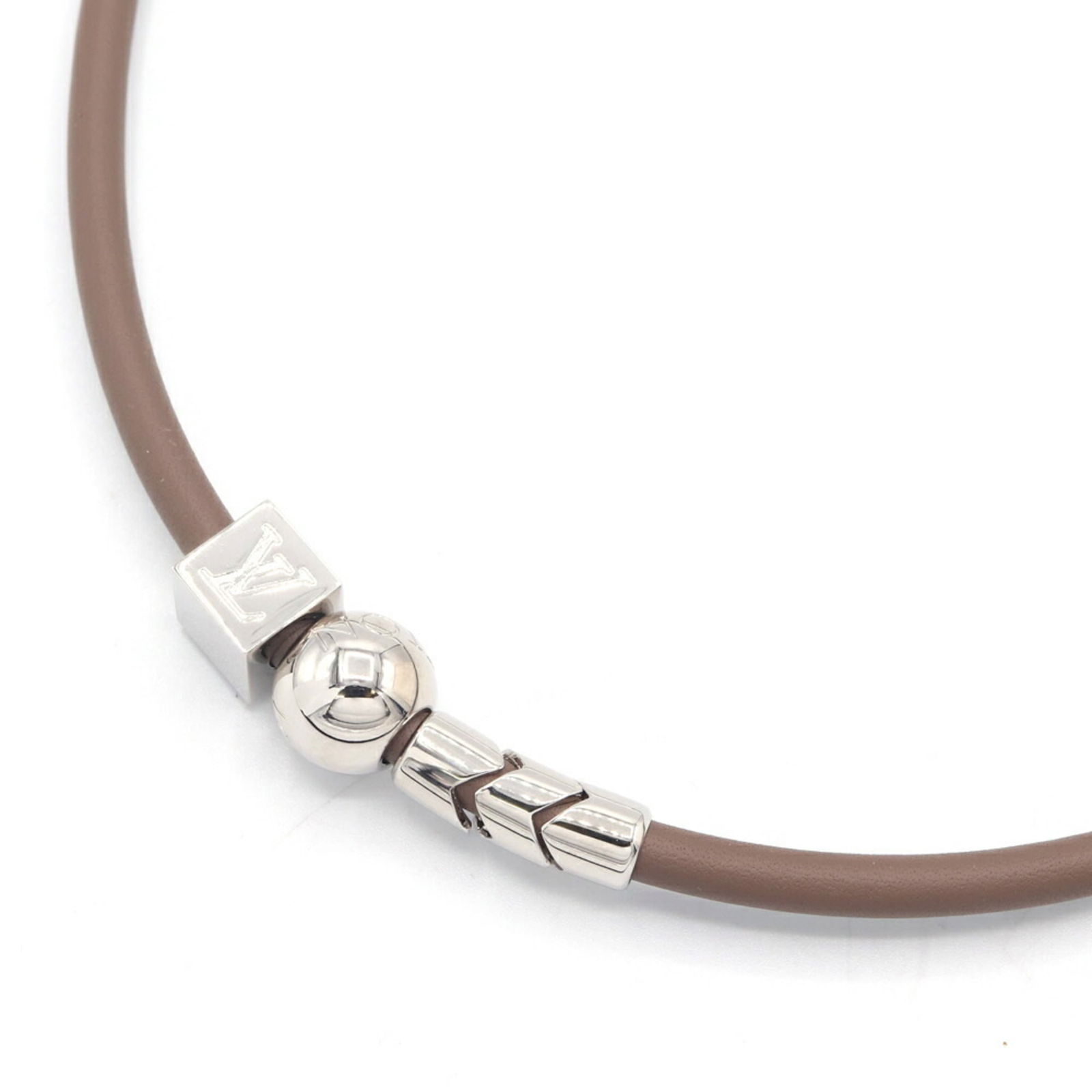 Women Louis Vuitton Choker LV Cordage MP1682 Greige Silver Leather and Metal Necklace for (1 of 6)