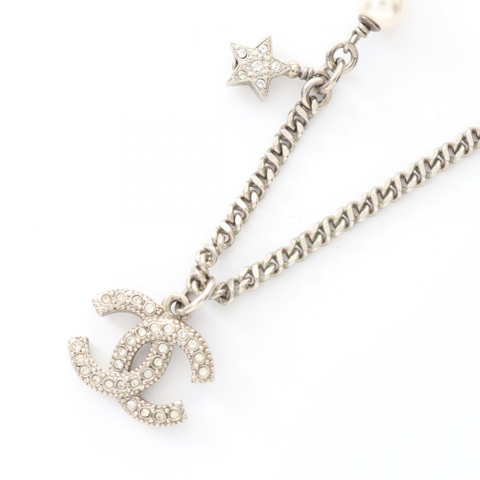 Clear Chanel Necklace Jewelry Stainless Steel Rhinestone Faux Pearl Women's Gold White (1 of 9)