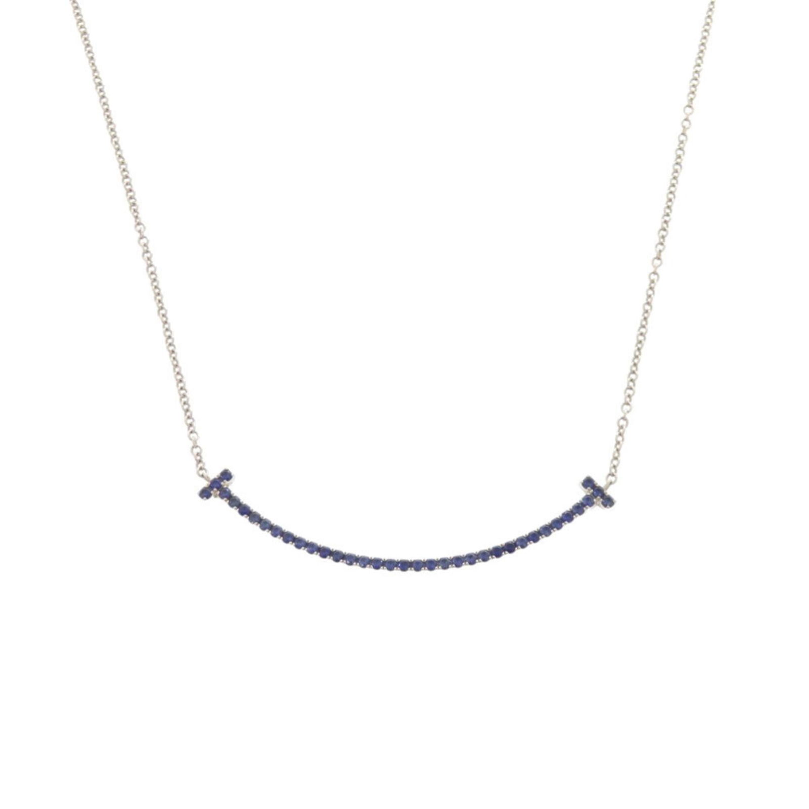1416. Excellent condition Tiffany T Smile small necklace in 18K white gold with sapphire and 750: 1416. Excellent condition Tiffany T Smile small necklace in 18K white gold with sapphire and 750 gold. Item number This listing features 1416. Excellent condition Tiffany T Smile small necklace in