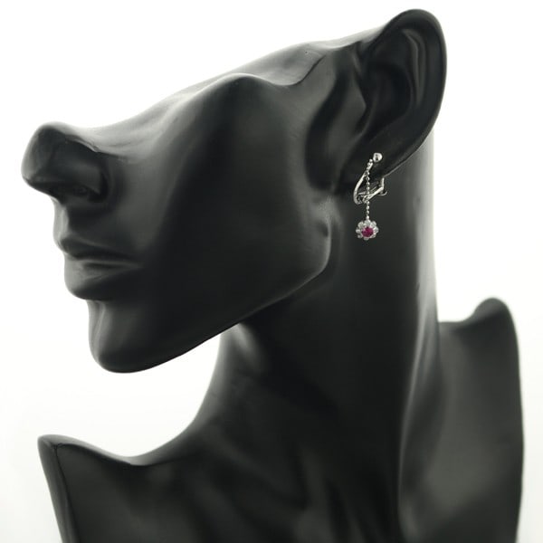 Platinum Ruby Diamond Flower Drop Earrings 900 - 5
