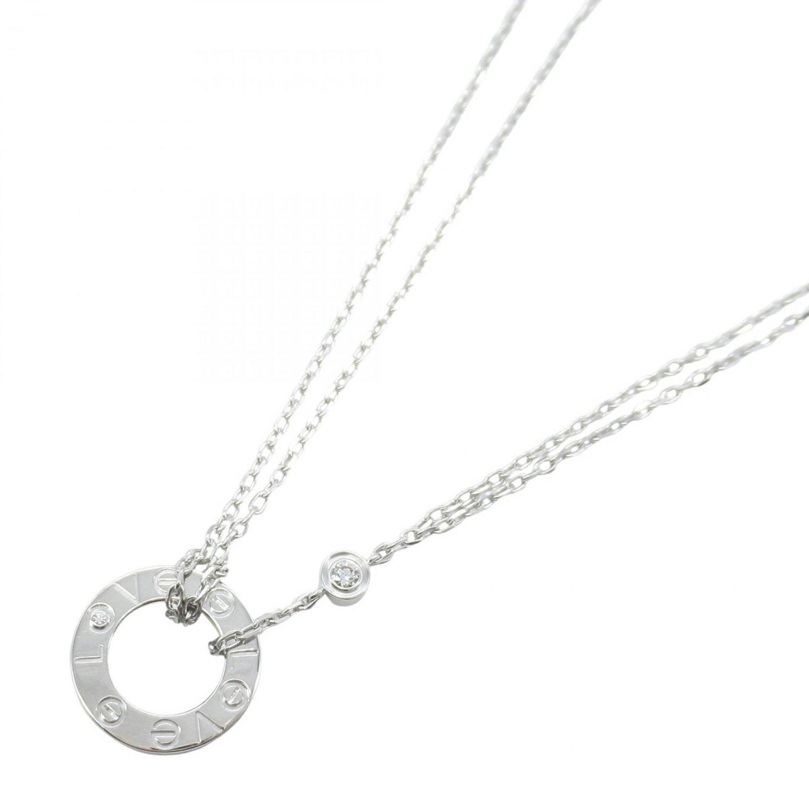 B7219400 - Cartier Love Circle 2PD Necklace in 18K White Gold with Diamonds - Silver and Clear: B7219400 - Cartier Love Circle 2PD Necklace in 18K White Gold with Diamonds - Silver and Clear This listing features B7219400 - Cartier Love Circle 2PD Necklace in 18K White Gold with Diamonds - Silve