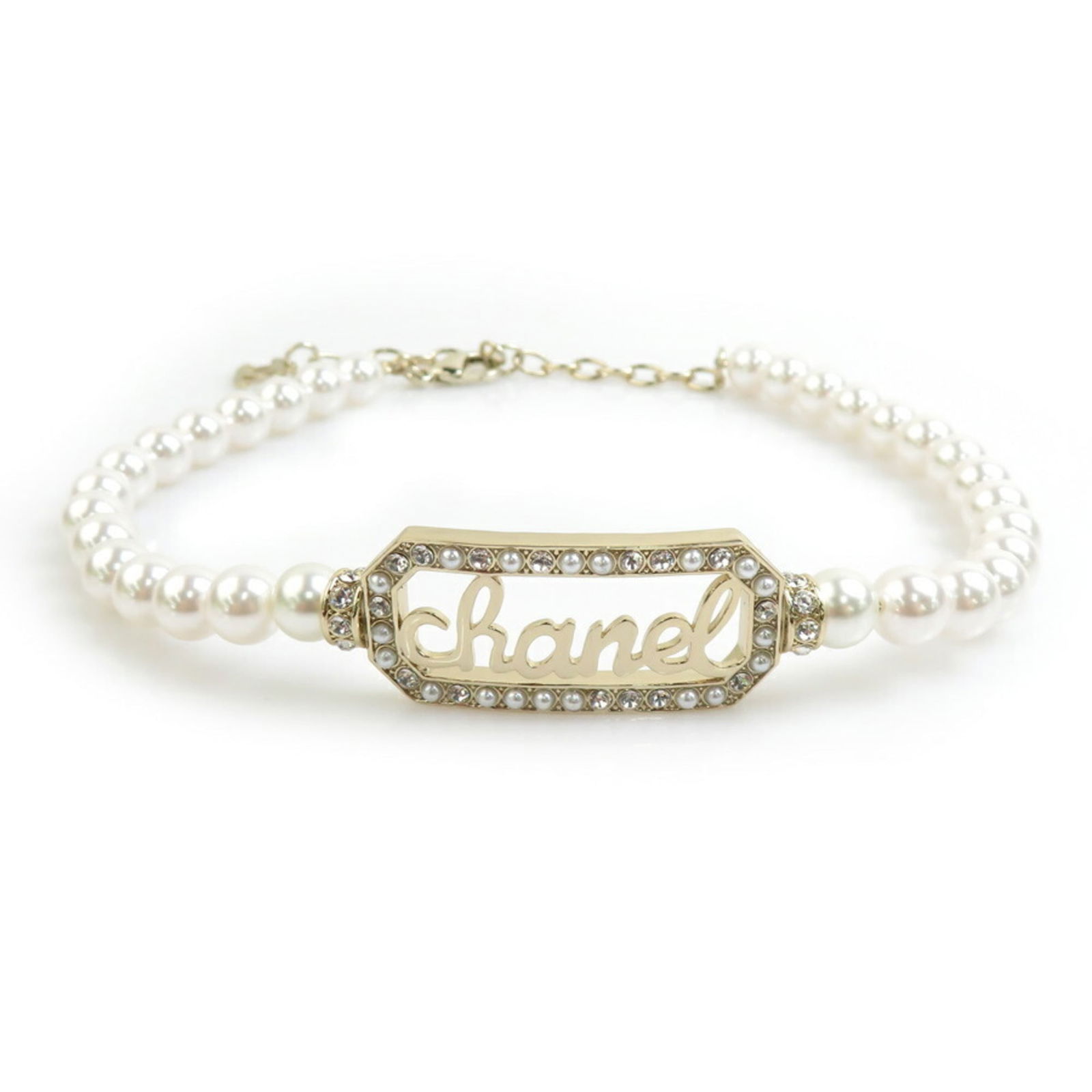 90213i - CHANEL Choker in Metal and Faux Pearl - Gold White - Women's (1 of 5)