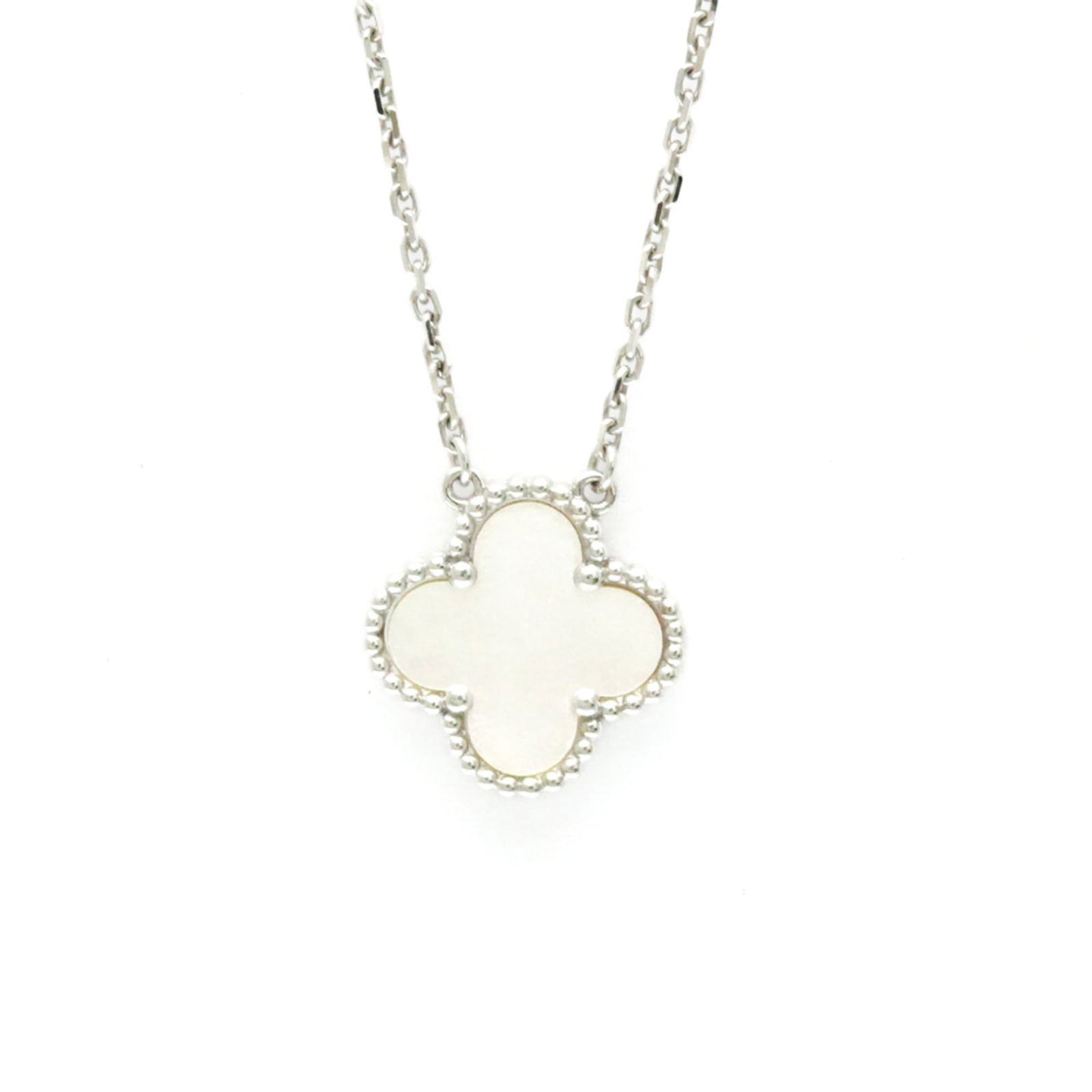 Men Fashion Pendant Necklace (Silver) - Van Cleef & Arpels Vintage Alhambra White Gold (18K) Mother (1 of 10)