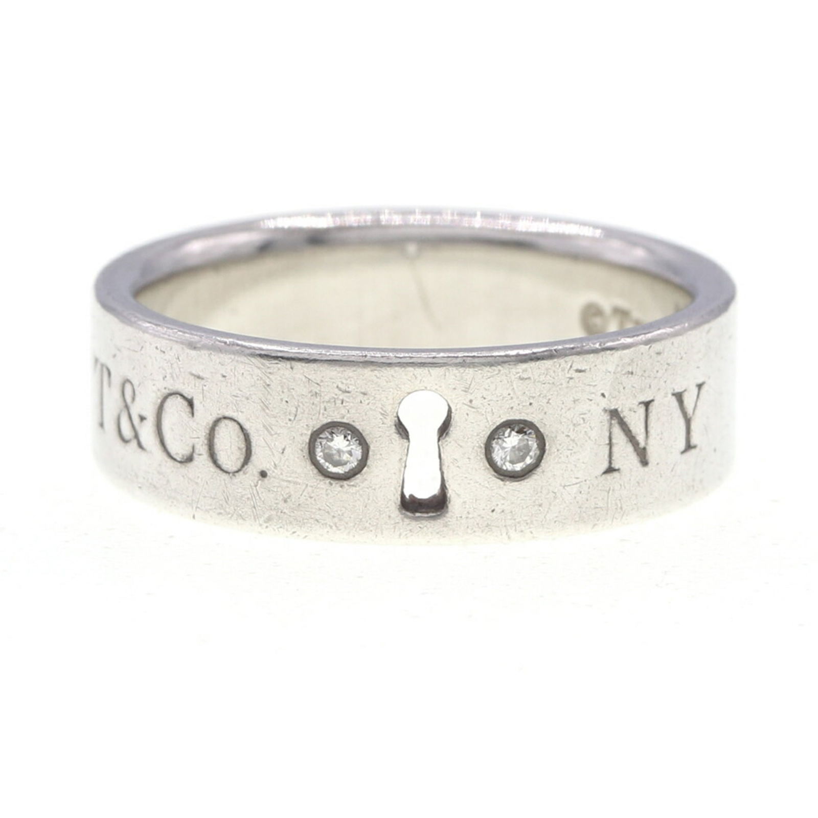 JP 11 - Tiffany & Co. Women's Lock Keyhole Ring with 2 Diamonds - Sterling Silver 925 - US Size (1 of 6)