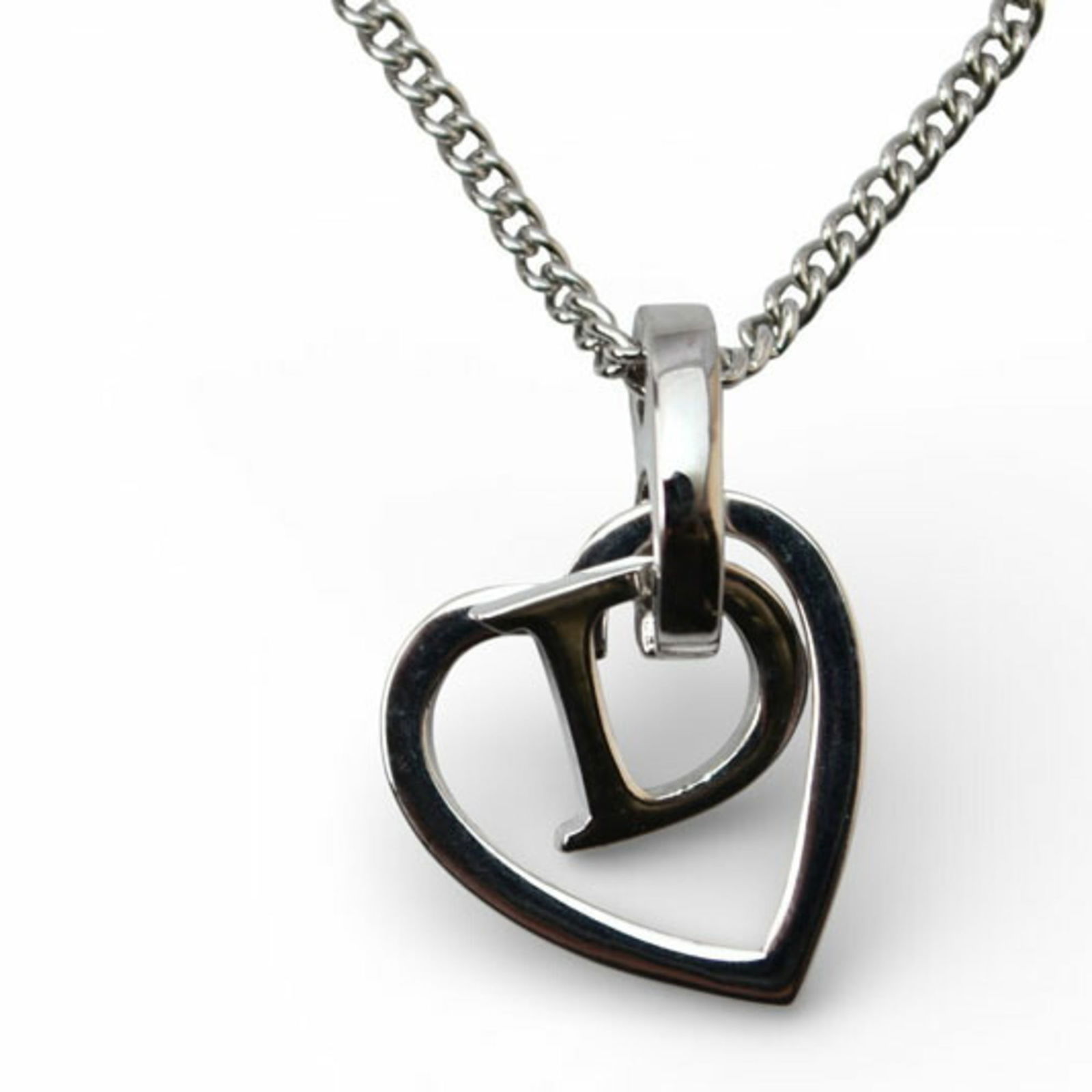silver Christian Dior necklace with D motif and heart in: silver Christian Dior necklace with D motif and heart in This listing features silver Christian Dior necklace with D motif and heart in. Item specifics are provided below. Item Specifics: Brand: