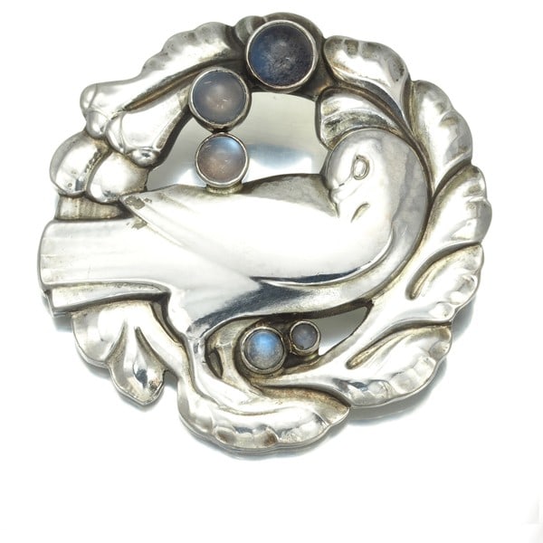 925 Georg Jensen Brooch Moonlight Blossom Dove 123 Moonstone Silver (1 of 4)