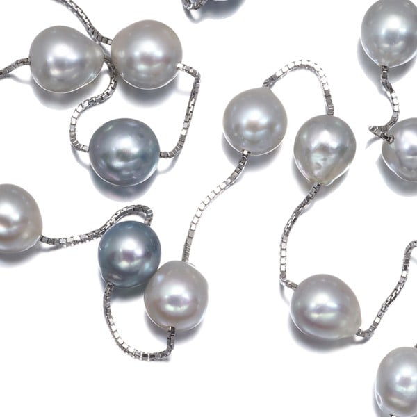 Gold Tasaki Necklace Akoya Pearl 8.2-8.6Mm Station Long 18K 750 White (1 of 8)